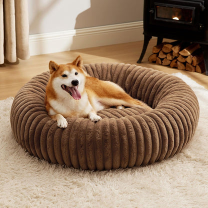 Bedsure Comfyfleece™ Donut Large Dog Bed - Washable Faux Fur with Corduroy Fleece & anti Slip Bottom, round Pet Bed with Removable Cover, Camel Brown, 36X36X8 Inches | 36X36X8In,Calming round Pet Bed,Support Plush , with Removable Corduroy Fleece for Big Dog,Anti Slip Bottom,Camel Brown1