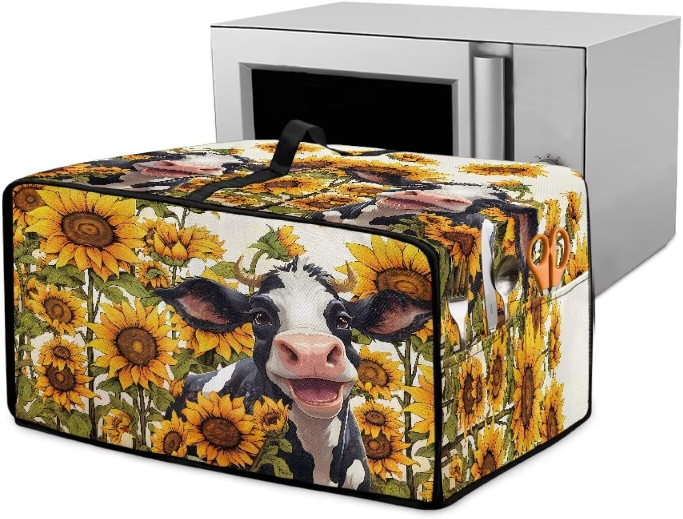 cow-sunflower-print-toaster-oven-air-fryer-dust-cover-washable-heavy-duty-small-kitchen-appliance-dust-covers-with-accessory-pockets-kitchen-accessories-s