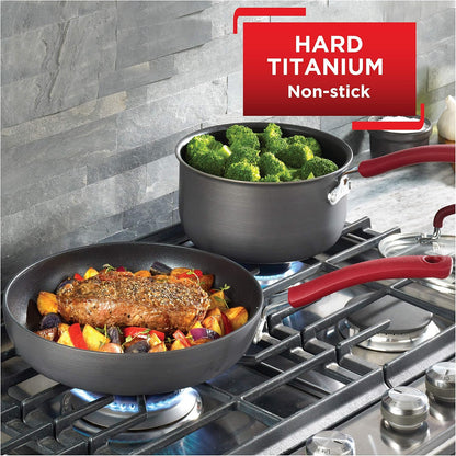 Ultimate Hard Anodized Nonstick Cookware Set 12 Piece, Oven Broiler Safe 600F, Kitchen Cooking Set W/Fry Pans, Saucepans, Dutch Oven, Kitchen Utensils, Pots and Pans, Dishwasher Safe, Black4