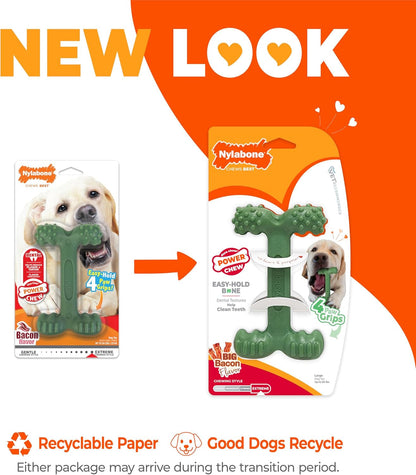 Nylabone Power Chew Easy Hold Bone Dog Chew Toy, Bacon Flavor, Large | Teeth-Cleaning Textures, Easy to Hold, Durable Dog Toy for Aggressive Chewers up to 50 Lbs, Discourages Destructive Chewing3