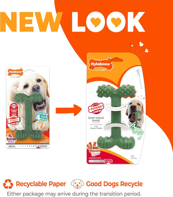 Nylabone Power Chew Easy Hold Bone Dog Chew Toy, Bacon Flavor, Large | Teeth-Cleaning Textures, Easy to Hold, Durable Dog Toy for Aggressive Chewers up to 50 Lbs, Discourages Destructive Chewing3