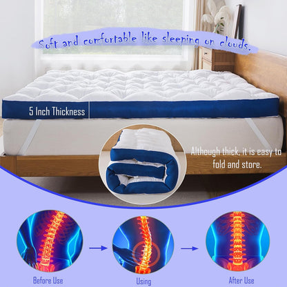 5 Inch Memory Foam Mattress Topper Queen for Back Pain, Filled with Flfuffy Soft Breathable Stuffing, Thick Supportive Pillow Top Queen Mattress Topper7