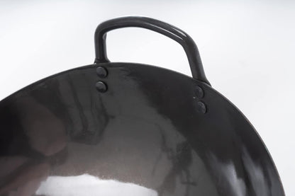 Black13 Flat Pre-Seasoned Hammered Carbon Steel Wok with Wooden and Steel Helper Handle (13 Inch, Flat Bottom)7