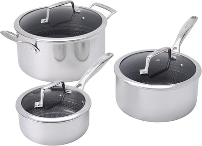 Henckels Paradigm Stainless Steel 6 Pc Cookware Set, Tri-Ply Ceramic Nonstick Cookware with Dutch Oven, Non Toxic Induction Cookware Set, Metal-Utensil & Dishwasher Safe1