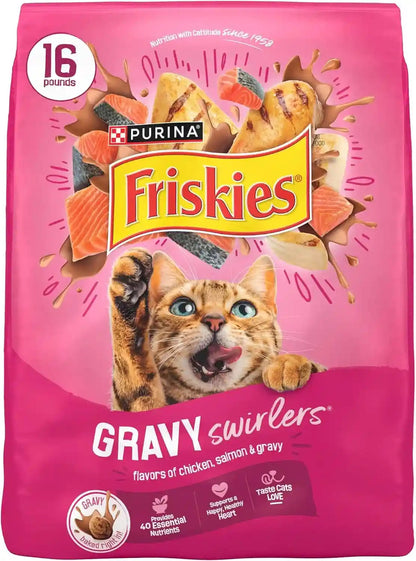 Purina Friskies Gravy Swirlers with Flavors of Chicken, Salmon and Gravy Dry Cat Food - 3.15 Lb. Bag13