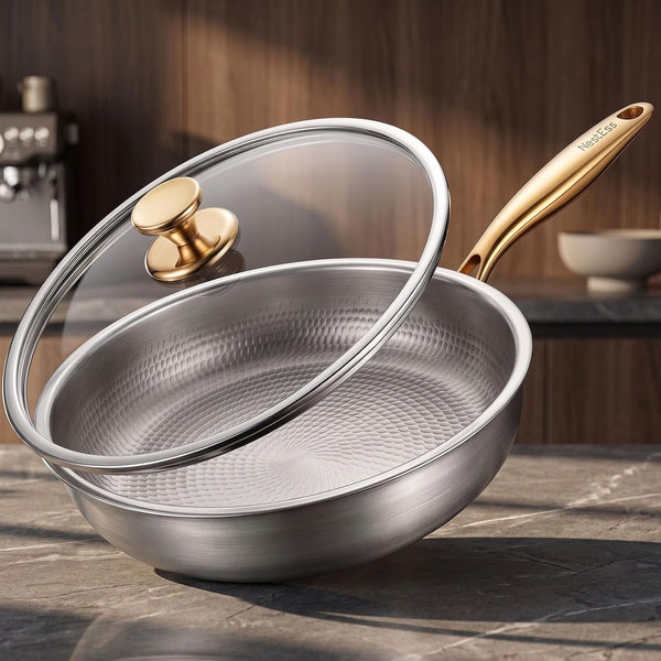 Titanium Pans for Cooking, 12″ Pure Titanium Non Stick Frying Pans with Lid | Coating-Free Healthy Nonstick Cookware, PFAS/PTFE Free, Non Toxic Skillet, Induction & Oven Safe up to 750℉, Dishwasher Safe1