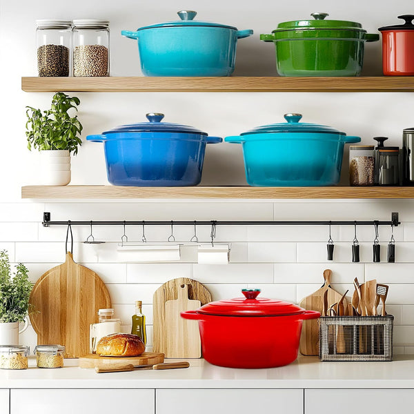 5QT Enameled Cast Iron Bread Oven with Proofing Basket for Bread Baking, Bread Making Supplies Tools,Heavy-Duty Cookware for Braising, Stews, Roasting, Bread Baking (Blue)7