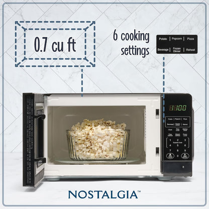 Modern Retro Countertop Microwave Oven - 700-Watt - 0.7 Cu Ft - 12 Pre-Programmed Cooking Settings - Digital Clock - Kitchen Appliances - Black2