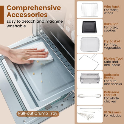 14-In-1 Air Fryer Toaster Oven Combo | 1700W Dual Cook & 26 QT Large Capacity Stainless Steel Countertop Convection Oven LED Display, 7 Accessories7