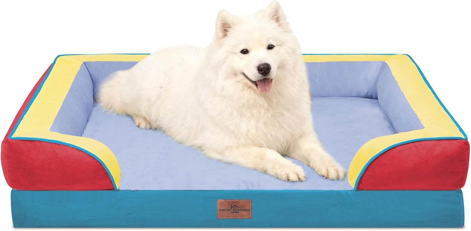 comfort-expression-orthopedic-dog-bed-for-extra-large-dogs-with-bolster-waterproof-dog-couch-bed-with-washable-cover-non-slip-bottom-supportive-egg-crate-foam-xl-pet-bed-42x30-inch