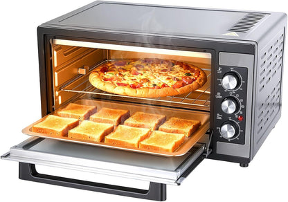 2026 New Large 46L Convection Toaster Oven, 9-In-1 Kitchen Countertop Oven with Crispy Roast, Dehydrate, Rotisserie, Includes 6 Accessories, 1500W, Black, Stainless Steel1