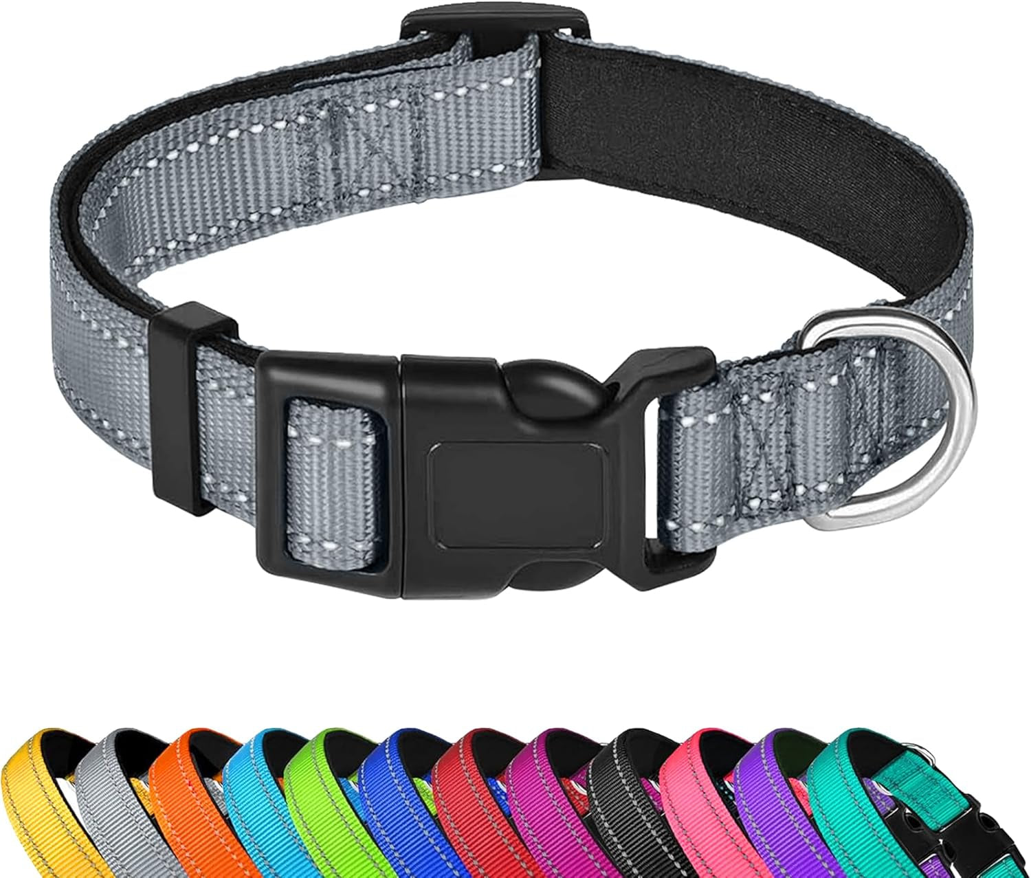 reflective-dog-collar-adjustable-soft-neoprene-padded-teal-m-breathable-nylon-for-medium-dogs-tear-resistant-webbing-chafe-free-on-walks-and-hikes-metal-d-ring-night-safety