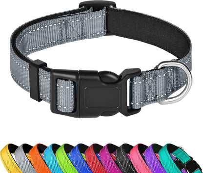 Reflective Dog Collar, Adjustable Soft Neoprene Padded,Teal,M | Breathable Nylon for Medium Dogs,Tear-Resistant Webbing,Chafe‑Free on Walks and Hikes,Metal D-Ring,Night Safety20