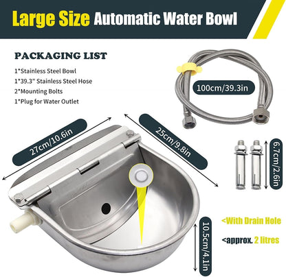 Automatic Water Bowl for Dog Large Size,Animal Drinking Water Bowl,Outdoor Dog Water Bowl,304 Stainless Steel Water Bowl with Float Valve, Drain Hole, Pipe,For Poultry and Livestock2