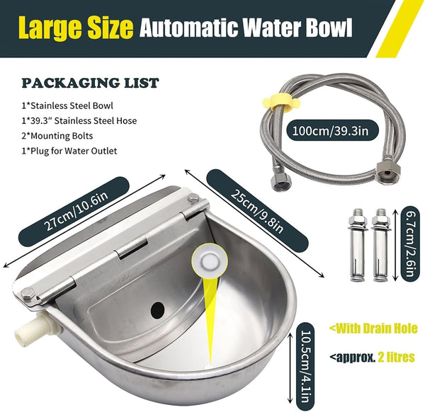 Automatic Water Bowl for Dog Large Size,Animal Drinking Water Bowl,Outdoor Dog Water Bowl,304 Stainless Steel Water Bowl with Float Valve, Drain Hole, Pipe,For Poultry and Livestock2