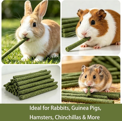 50Pcs Natural Timothy Hay Sticks, Rabbit Chew Toys Molar Teeth Grinding Sticks, Bunny Treats for Chinchillas, Guinea Pigs, Hamsters & Small Animals3