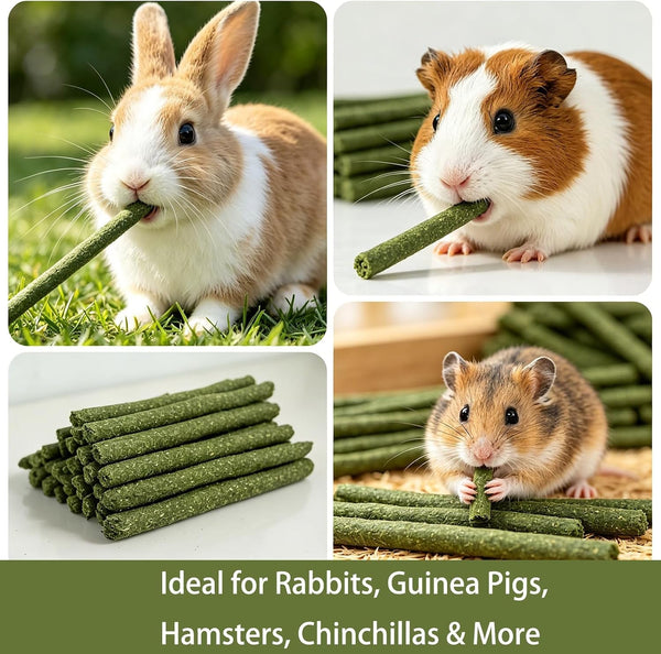 50Pcs Natural Timothy Hay Sticks, Rabbit Chew Toys Molar Teeth Grinding Sticks, Bunny Treats for Chinchillas, Guinea Pigs, Hamsters & Small Animals3