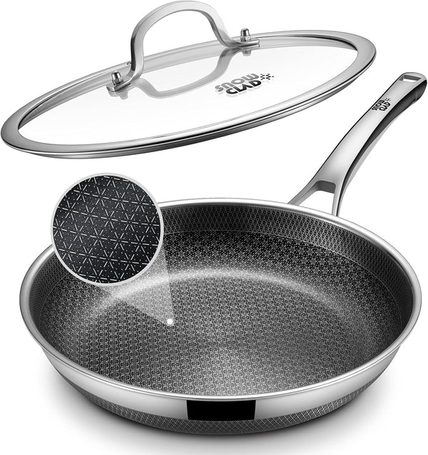Non Stick Frying Pans,12-Inch Stainless Steel Skillet,Pan with Lid | Hybrid Nonstick | Pfoa-Free | Non-Toxic | Induction Compatible | Oven & Dishwasher Safe1