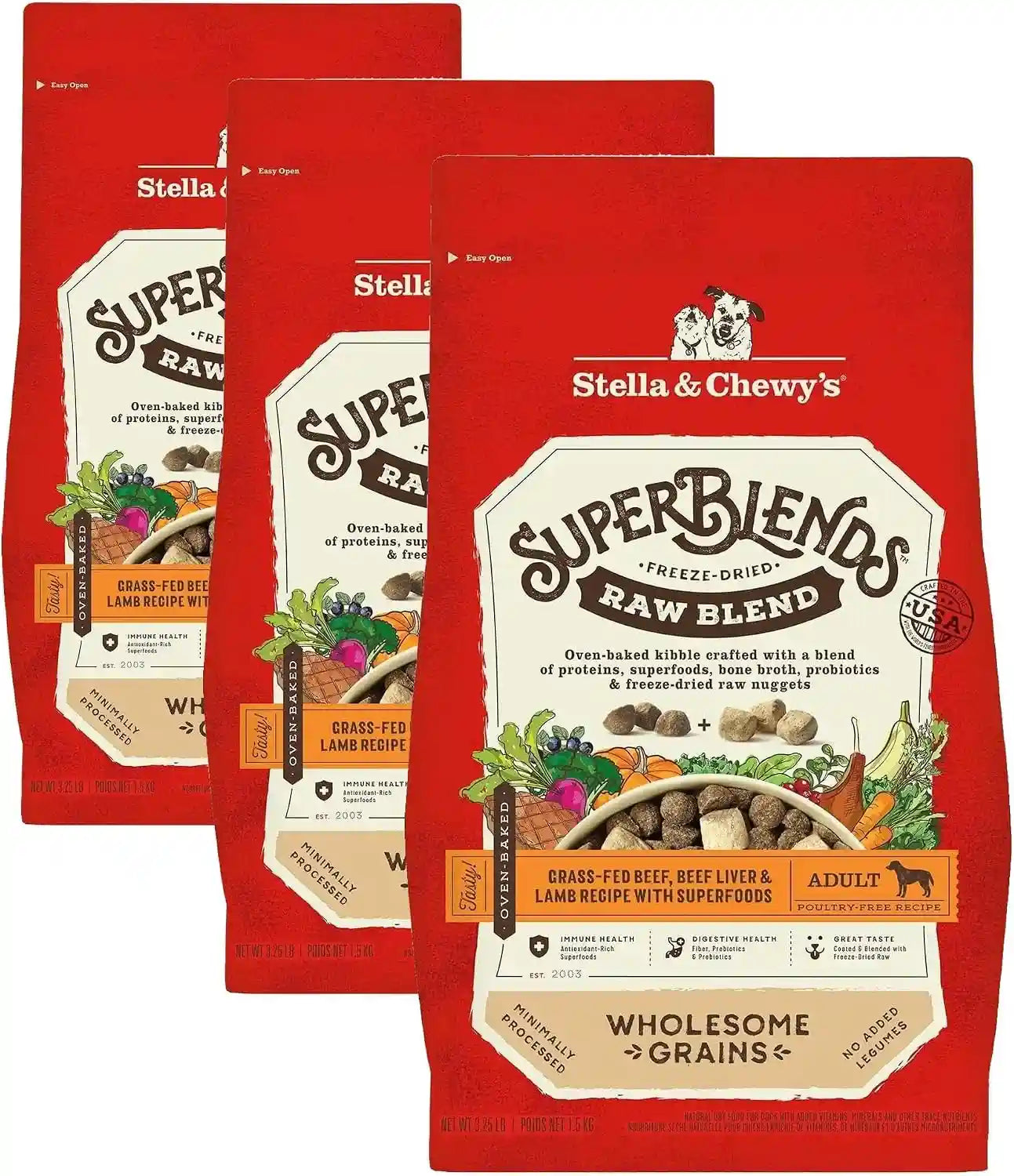 stella-chewys-superblends-raw-blend-wholesome-grains-grass-fed-beef-beef-liver-lamb-recipe-with-superfoods-3-25-lb-bag