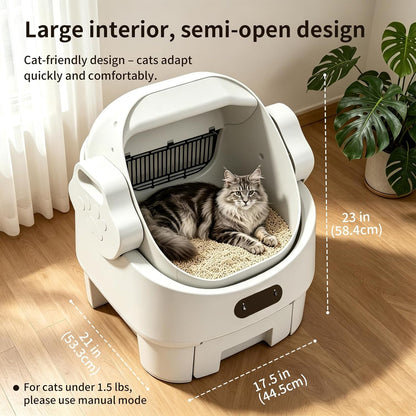 Automatic Cat Litter Box, Open-Top, Microwave Radar, Training | Safety, Large Bin, Whisper-Quiet Motor, Simple Setup, Rinses Clean Instantly, Ideal for Multiple Cats, White6