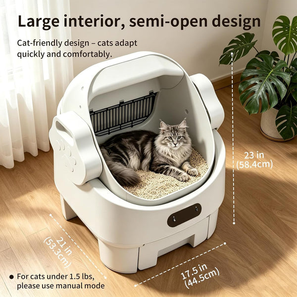 Automatic Cat Litter Box, Open-Top, Microwave Radar, Training | Safety, Large Bin, Whisper-Quiet Motor, Simple Setup, Rinses Clean Instantly, Ideal for Multiple Cats, White6