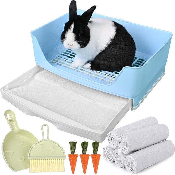 Large Rabbit Litter Box Bunny Potty Training Corner Litter Pan with Drawer Comes with Liners Rabbit Pee Pads, Small Animal Bedding Toilet for Adult Guinea Pig, Ferret, Hamster, Bunnies8