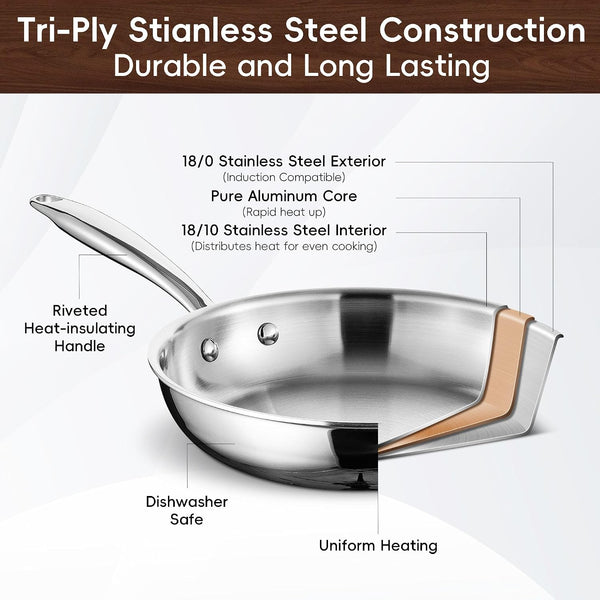 Tri Ply Stainless Steel Cookware Set, 16-Piece Pots and Pans Set with Kitchen Utensils and Steamer, Non-Toxic, Multiclad, Induction Oven Compatible, Dishwasher Safe3