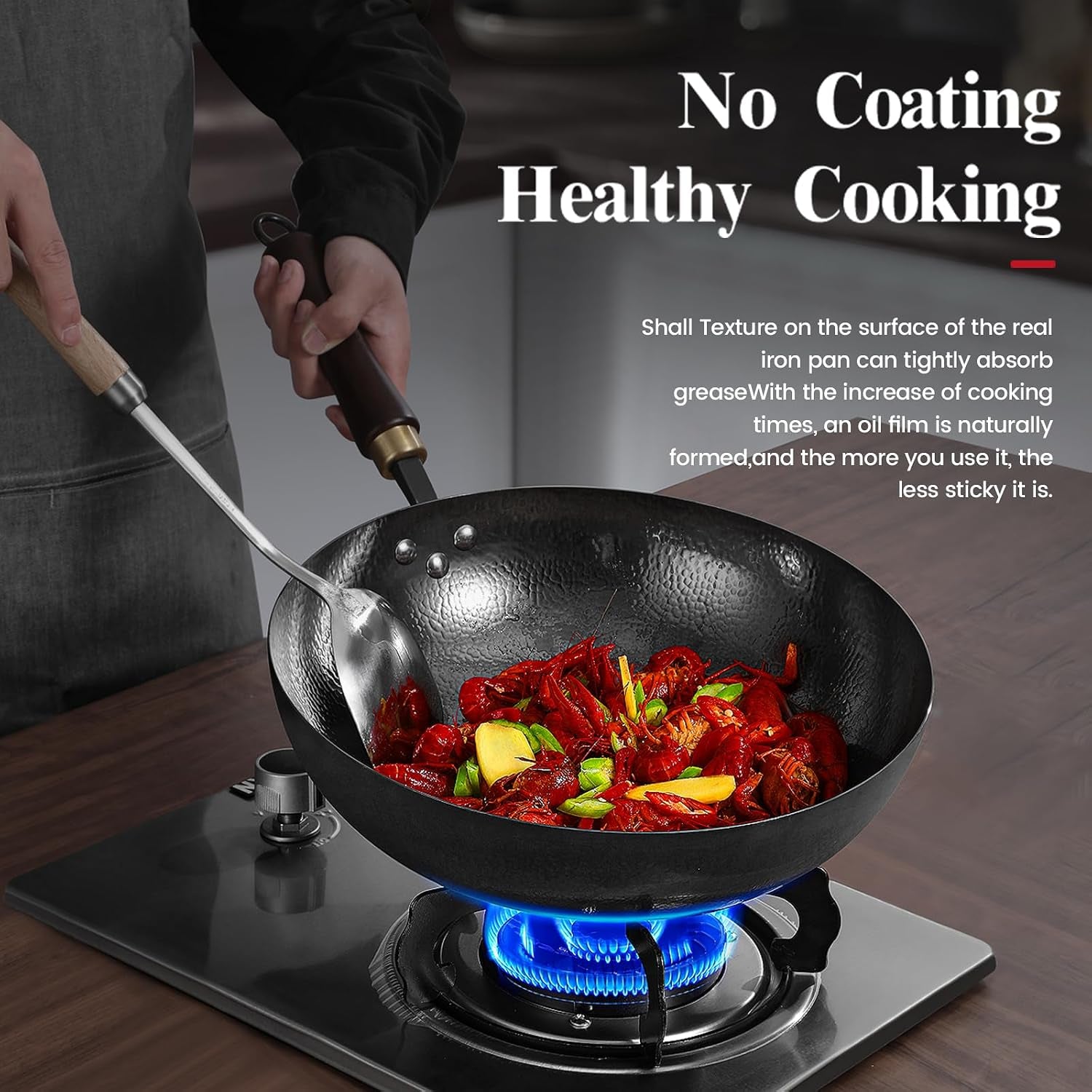 carbon-steel-wok-pan-12-6-inch-nonstick-pre-seasoned-woks-stir-fry-pans-with-glass-lid-no-chemical-coated-wok-round-bottom-hand-hammered-chinese-wok-for-gas-stoves