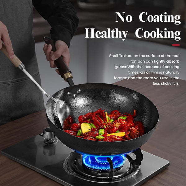 Carbon Steel Wok Pan, 12.6-Inch Nonstick Pre-Seasoned Woks & Stir-Fry Pans with Glass Lid, No Chemical Coated Wok round Bottom Hand Hammered Chinese Wok for Gas Stoves8