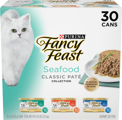 Purina Fancy Feast Seafood Classic Pate Variety Pack, 3 Oz Cans, 30-Pack1