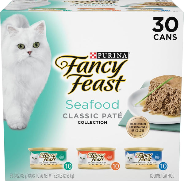 Purina Fancy Feast Seafood Classic Pate Variety Pack, 3 Oz Cans, 30-Pack1