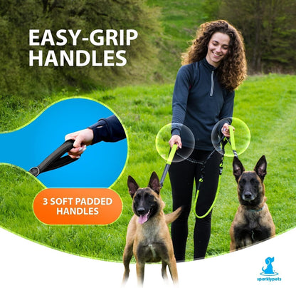Sparklypets Double Dog Leash for 2 Dogs – Rope Bungee Dual Leash for Medium and Large Breeds with Padded Handles & Tangle Free (Teal, Medium/Large)4