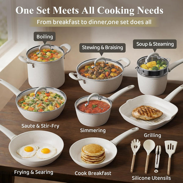 24Pcs Pots and Pans Set Non Stick,Titanium Ceramic Cookware Sets | with 8Qt Stockpot,Pfas-Free,Long-Lasting Nonstick,Easy to Clean,Induction Compatible,Fast & Even Heating,Complete Kitchen Set6