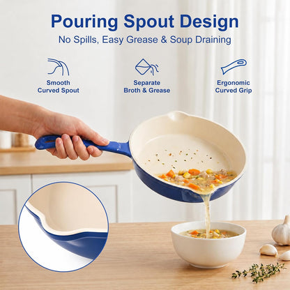 Nonstick Enameled Cast Iron Cookware | 3-Piece Skillet Set (8", 9.5" & 11"), Healthy Non-Toxic, PFOA PFAS PTFE Free, All Stovetops Compatible, Blue5
