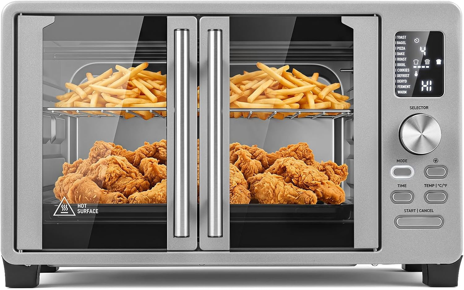 25l-french-door-air-fryer-toaster-oven-countertop-1500w-11-presets-baking-tray-rack-crumb-tray-clip-digital-display-dishwasher-safe-stainless-steel