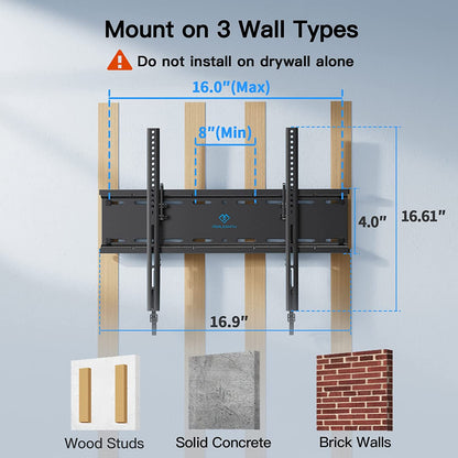Tilting TV Wall Mount Bracket Low Profile for Most 23-60 Inch LED LCD OLED, Plasma Flat Screen Tvs with VESA 400X400Mm Weight up to 115Lbs, Fits 16" Wood Stud7