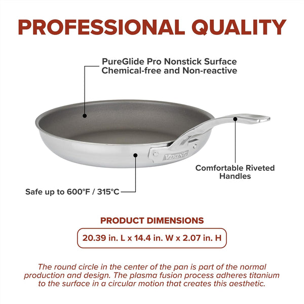 Viking Pureglide Pro 3-Ply Nonstick Frying Pan, Made without PFAS, 12-Inch Induction Cookware, Metal Utensil Safe Titanium Nonstick Surface, Oven Safe to 600F5