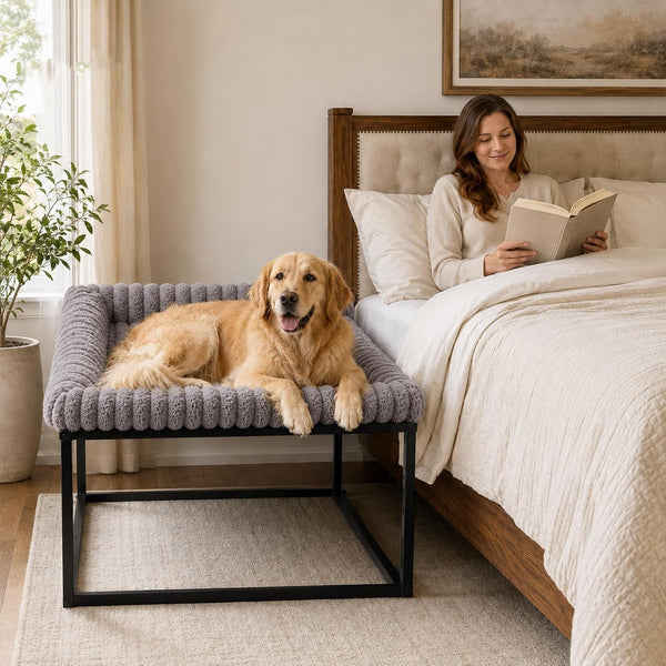 Adjustable Bedside Dog Bed for Medium Dogs, Elevated Co-Sleeper Dog Bed with Reinforced Metal Frame, Thick Supportive Cushion Mattress & Washable Cover, Dog Bedside Sleeper for Dogs & Cats10