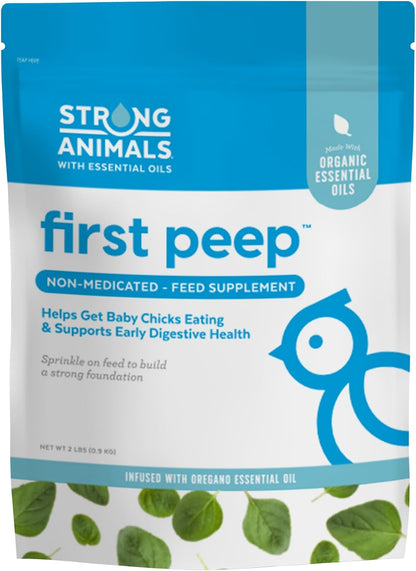 First Peep Chick Feed Supplement with Oregano Oil 2 Lb | Non-Medicated, Organic Oregano Oil, Kelp & Prebiotics, Helps Chicks Start Eating Sooner, Supports Early Digestive Health1