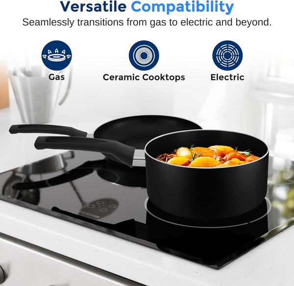 Kitchenware Pots & Pans Basic Kitchen Cookware, Black Non-Stick Coating Inside, Heat Resistant Lacquer (15-Piece Set), One Size6