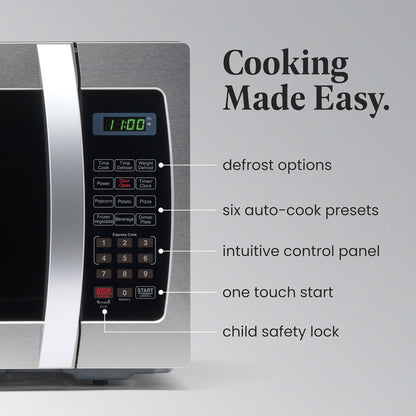 1.3 Cu. Ft. Countertop Microwave Oven – 1000 Watts Power, Auto Cook Settings, Defrost, Easy Clean and Child Safety Lock - Stainless3