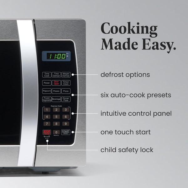 1.3 Cu. Ft. Countertop Microwave Oven – 1000 Watts Power, Auto Cook Settings, Defrost, Easy Clean and Child Safety Lock - Stainless3