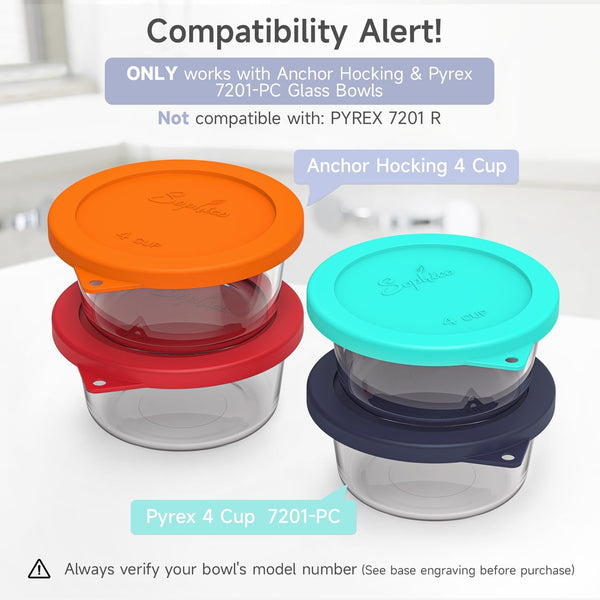 4 Cup Silicone Lids Replacement for Pyrex & Anchor Hocking 7201-PC | Food Grade Silicone, Leakproof、Airtight Lids, Dishwasher Microwave Safe(2 Pack)2