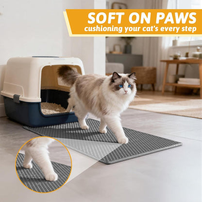 Pieviev Cat Litter Mat Double Layer Waterproof Urine Proof Trapping Mat 1 Pack (Gray, 24X15 Inch (Pack of 1)) | Honeycomb Design Catches Scattered Particles to Stop Tracking, Urineproof Base Protects Floors, Easy to Clean4