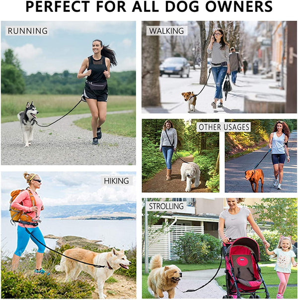 Hands Free Dog Leash, Waist Running Leash with Zipper, Walking Pouch for Medium Large Dogs, Dual Handle and Retractable Bungee for Training Jogging Hiking7