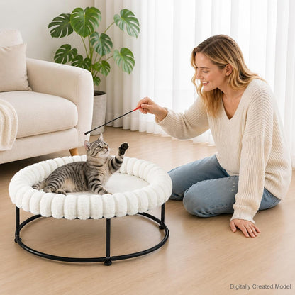 Sunhoo Elevated Cat Bed for Indoor Cats Raised Kitten Hammock Large High Puppy Cot off Floor Self-Supporting Small Pet Chair with Metal Frame Washable Cushion Easy Assembly 23 * 17 * 8.3 in (White)7