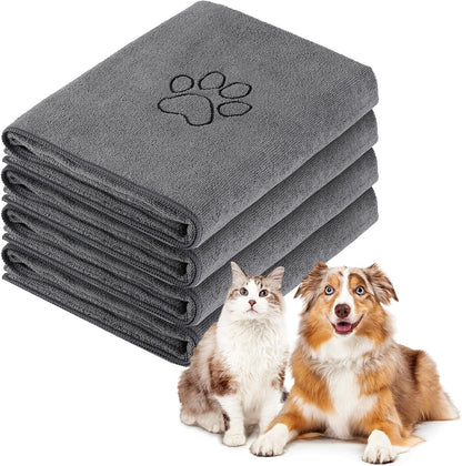 Chumia 4 Pack Dog Towels for Drying Large Microfiber Grooming Tools Absorbent Soft Bath Supplies with Embroidered Paw for Small Medium Pet Products(16 X 32 Inch,Black)9
