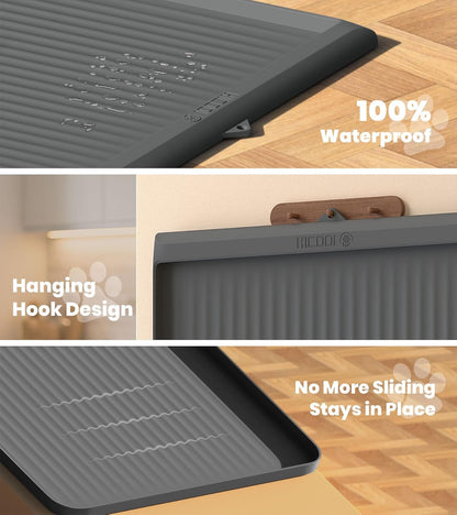 Dog Food Mat 36"X24", Waterproof Dog Bowl Mat, Grey | Raised Edges Prevent Spills, Diversion Grooves, Waterproof Surface, Non-Slip Backing, Easy to Clean4