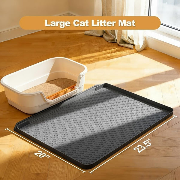 Cat Litter Mat, 24''X20'' Waterproof Silicone Litter Trapping Mat for Litter Box, Soft on Kitty Paws Non-Slip & Easy to Clean (Dark Grey)2