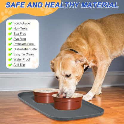 SMILOOL Waterproof Silicone Pet Food Mat with Raised Edge for Dog & Cat | 19" X 12" Non-Slip Pet Feeding Mats with Lip for Food & Water Bowl, Food Grade, Easy Cleaning, Dark Gray3